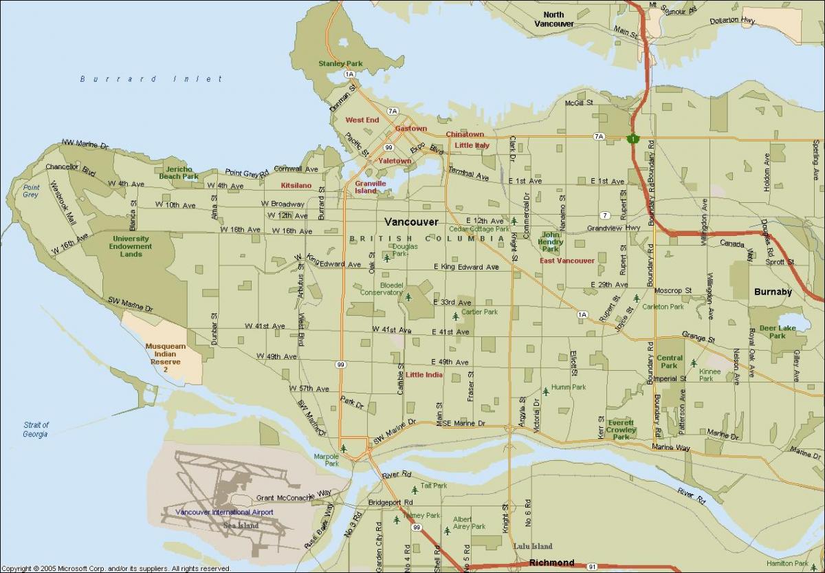 Mapa de carrer vancouver, bc canadà