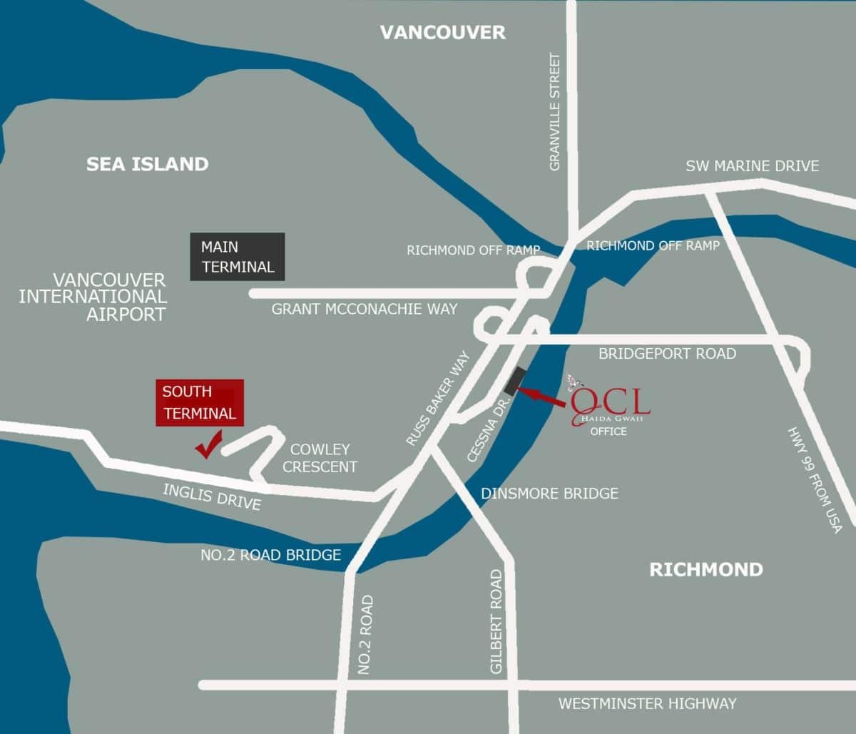 Mapa de l'aeroport de vancouver ubicació