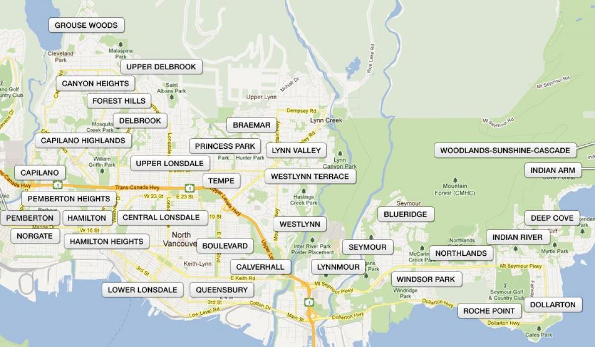Mapa de barris nord de vancouver