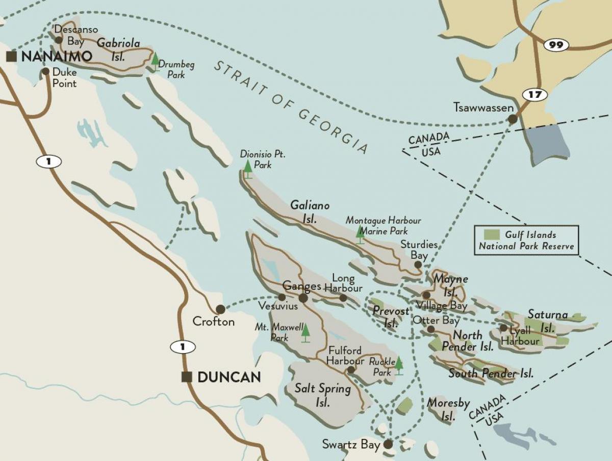 mapa de la illa de vancouver i golf illes