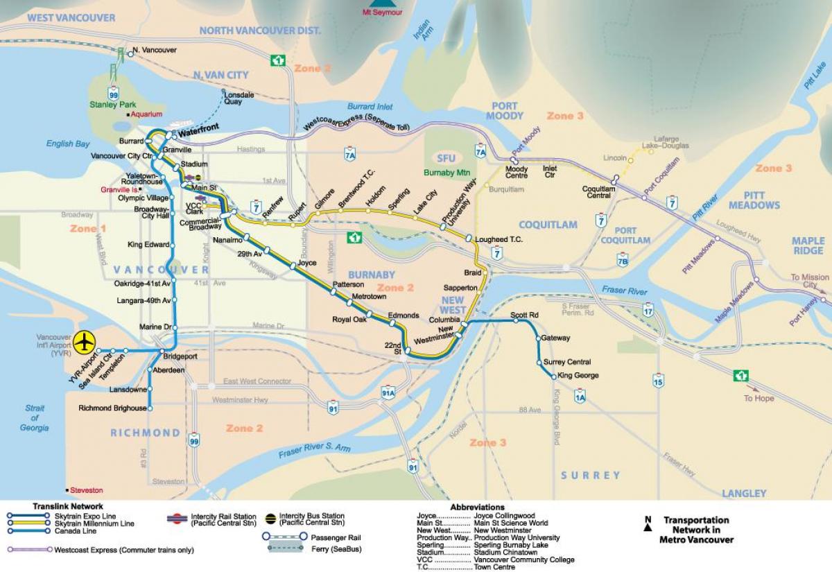 Mapa del metro de vancouver zona
