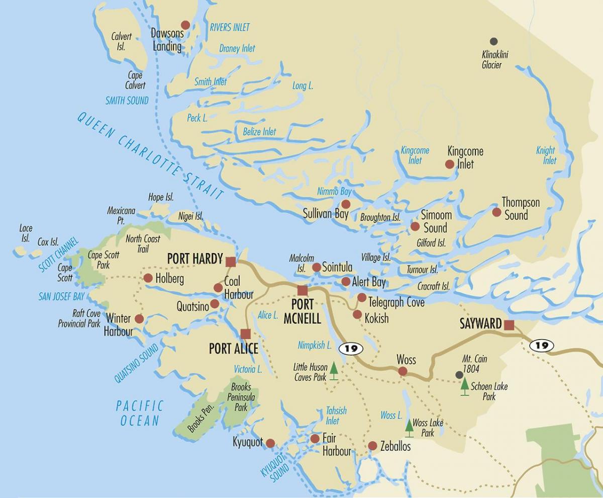 Mapa del nord de vancouver island