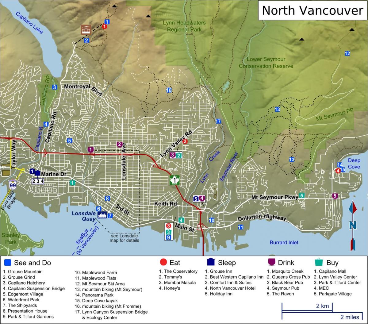 mapa del nord-vancouver, bc