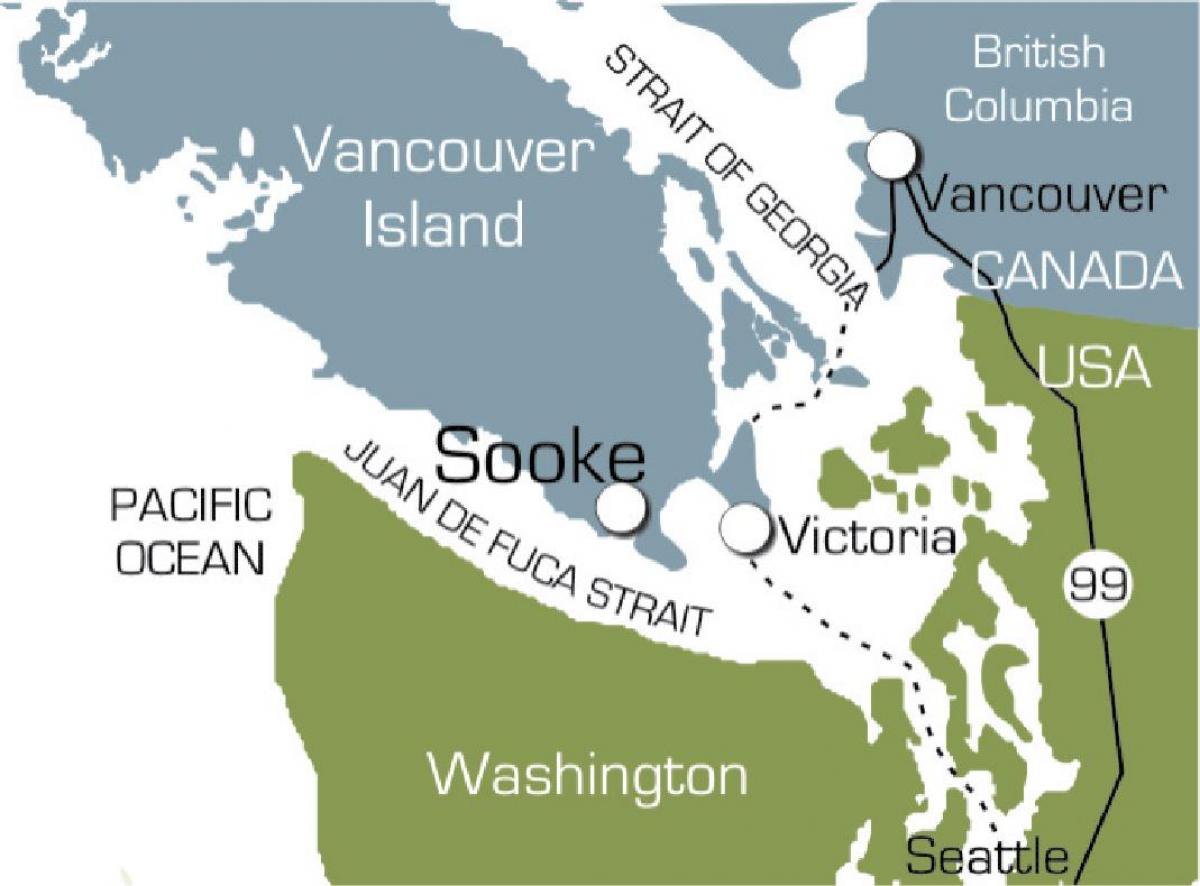 Mapa de sooke illa de vancouver