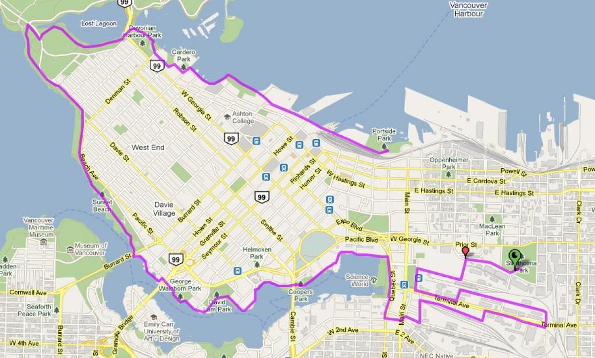 ciutat de vancouver bicicleta mapa