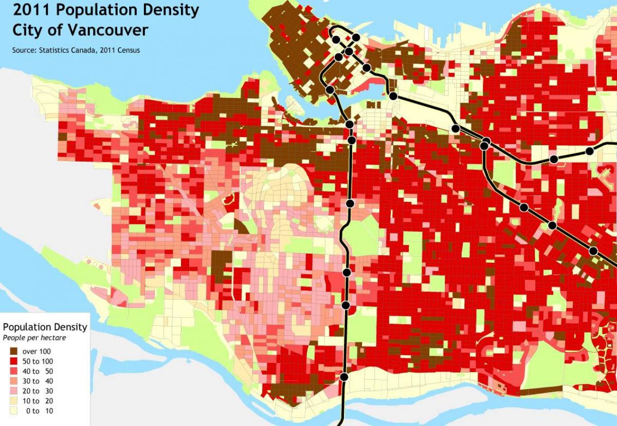 vancouver densitat de població mapa