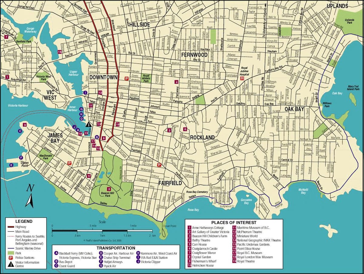 Mapa de la illa de vancouver atraccions turístiques