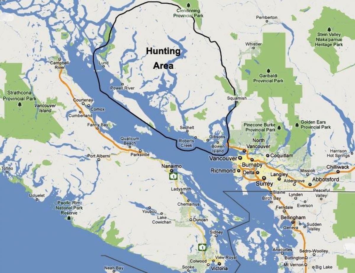 Mapa de la illa de vancouver a la caça