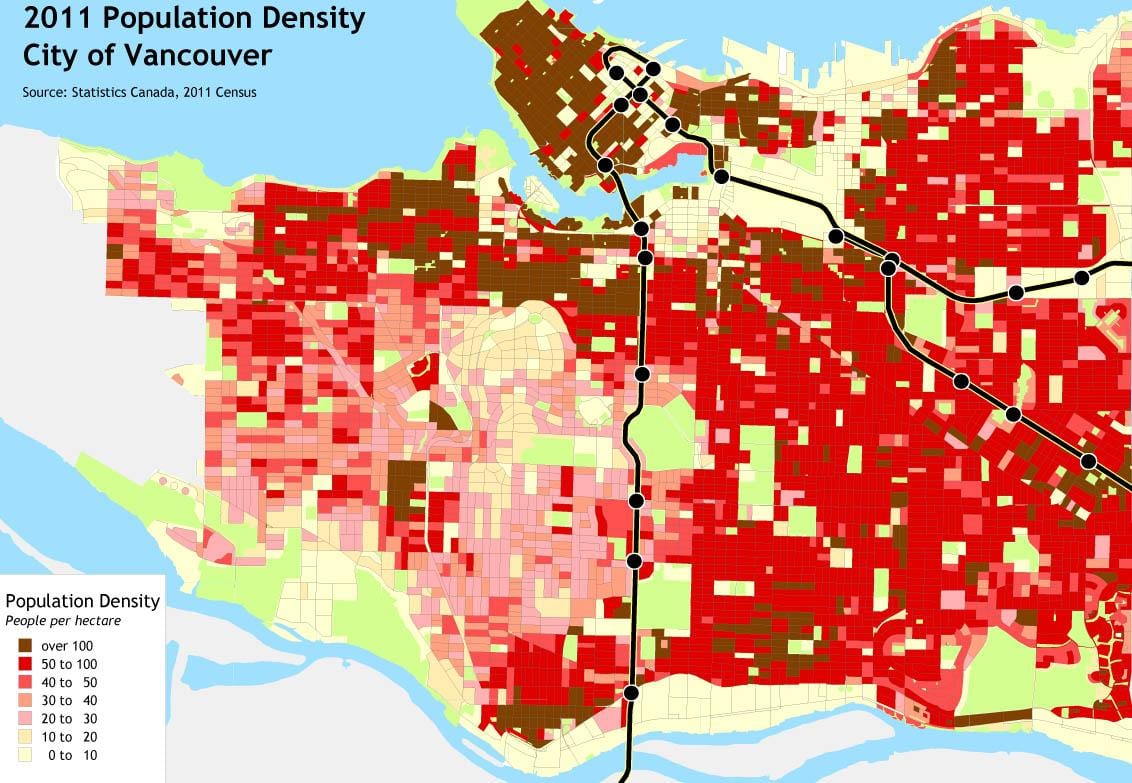Mapa de la illa de vancouver densitat de població
