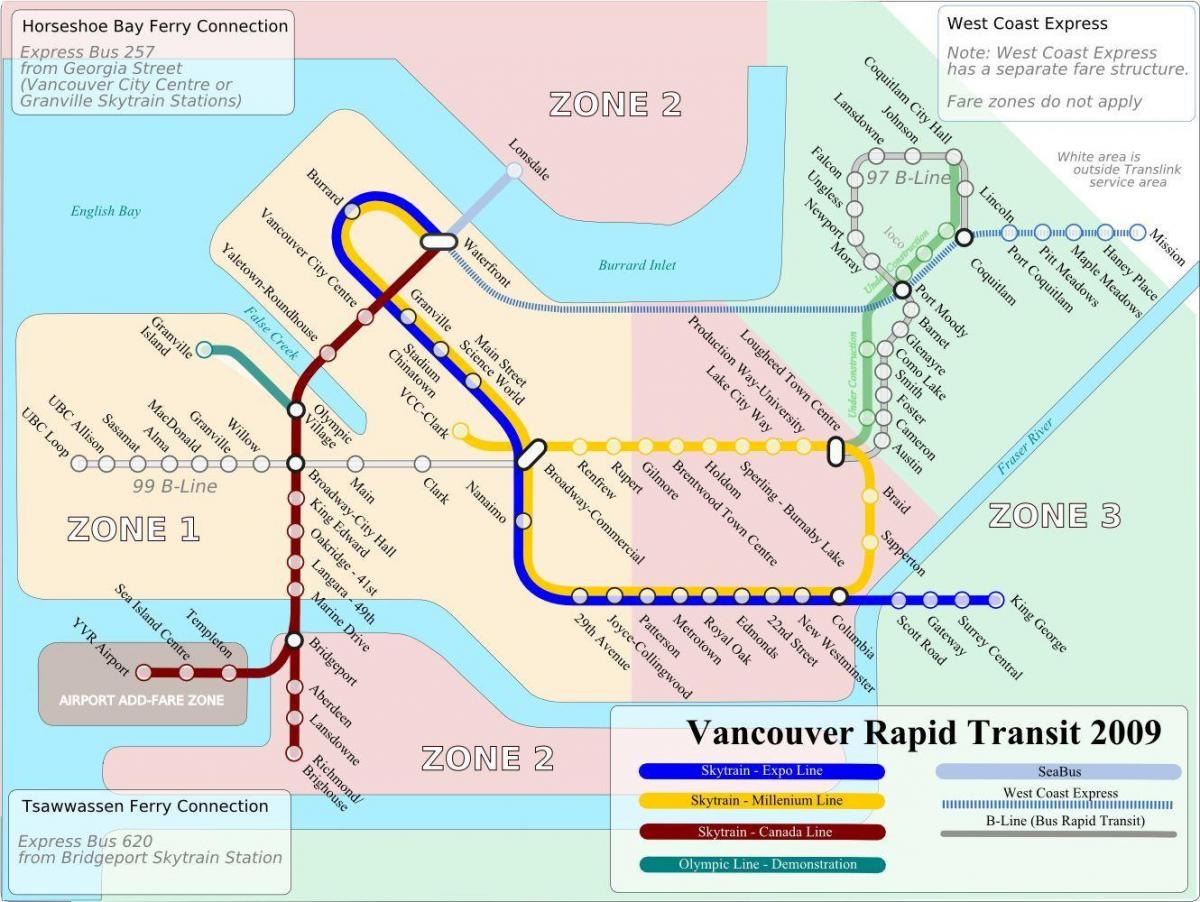 de transport públic en el mapa de vancouver