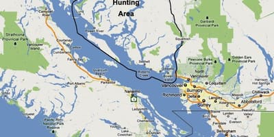 Mapa de la illa de vancouver a la caça